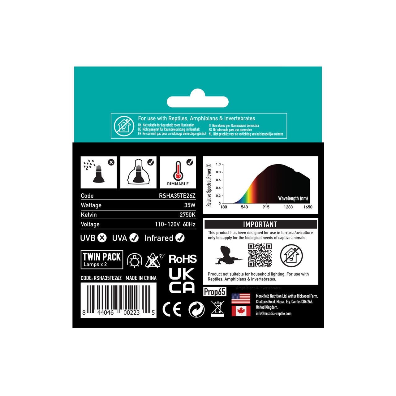 Arcadia Halogen 35W Heat Bulb (PAR20) TWIN PACK